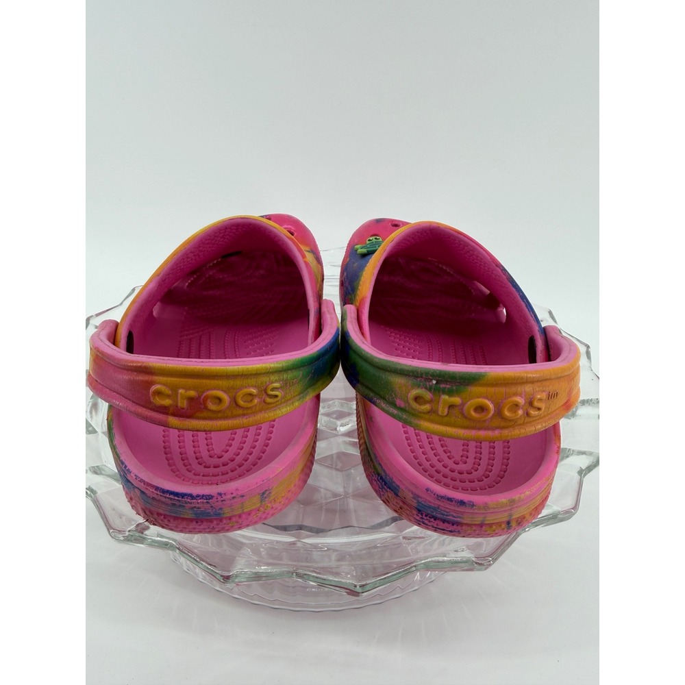 Crocs Tie Dye Pink Yellow Blue Green Turtle Sun Jibbitz Clogs Toddler Size 4 6 - Picture 7 of 10